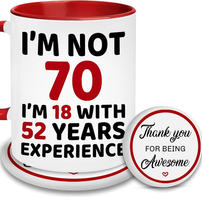 70th Birthday Gift Set - Coffee Mug & Coaster for Couples