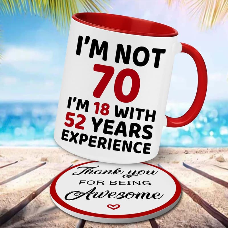 70th Birthday Gift Set - Coffee Mug & Coaster for Couples