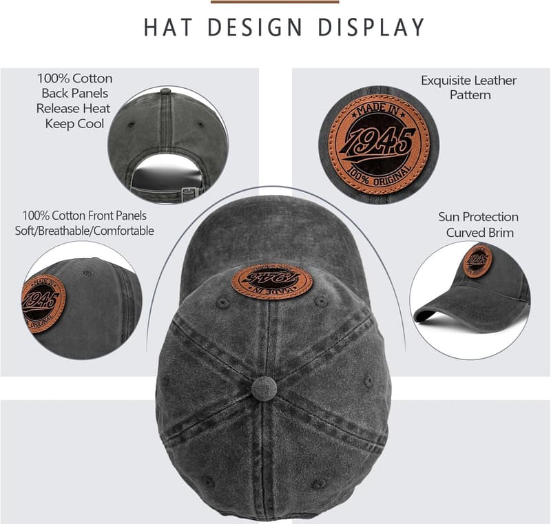 80th Birthday Vintage Cotton Baseball Cap for Him/Her