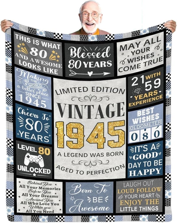 80th Birthday Vintage 1945 Blanket for Men, 50