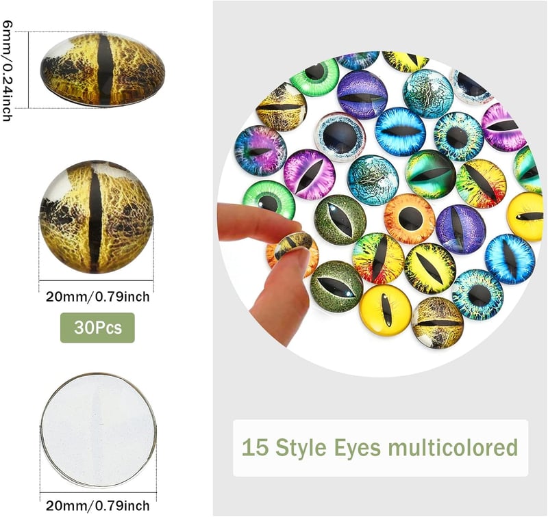 Luminous Cat Eyes Glass Cabochons for DIY Jewelry, 30 Pcs