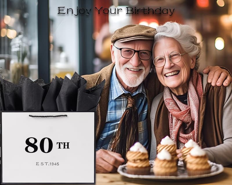 80th Birthday Gift Bag with Card & Tissue Paper for Men/Women