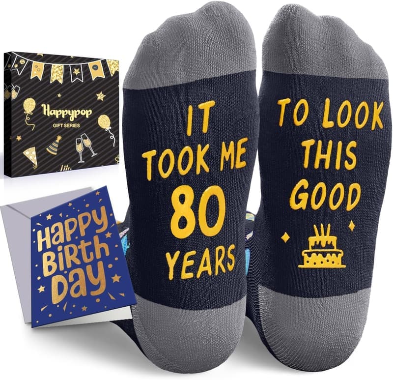 Birthday Gift Socks for Senior Men - Includes Greeting Card