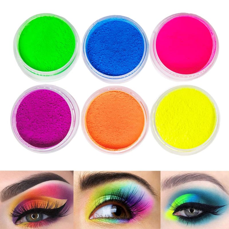 UV Reactive Neon Eyeshadow Powder - 6 Bright Colors for Parties