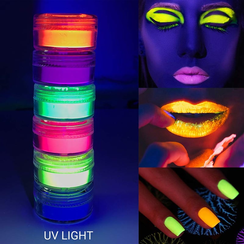 UV Reactive Neon Eyeshadow Powder - 6 Bright Colors for Parties
