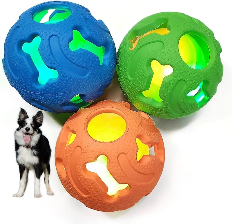 Interactive Light-Up Chew Balls for Pets, 3-Pack