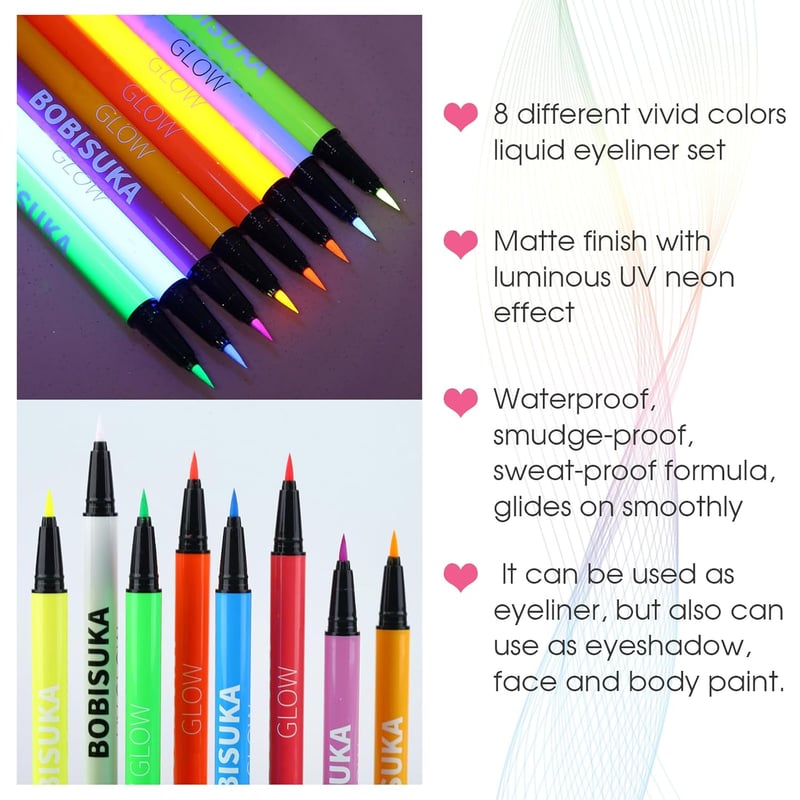 Colorful Matte UV Neon Liquid Eyeliner Set - 8 Waterproof Pens