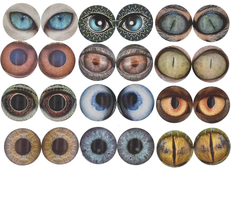 Glow-in-the-Dark Animal Eye Glass Cabochons - 10 Pairs, 25mm