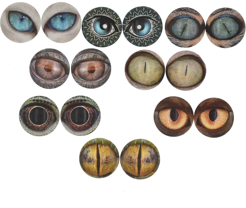 Glow-in-the-Dark Animal Eye Glass Cabochons - 10 Pairs, 25mm