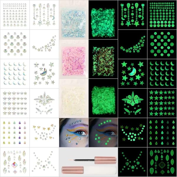Luminous Face Gems & Glitter Set for Festival Makeup