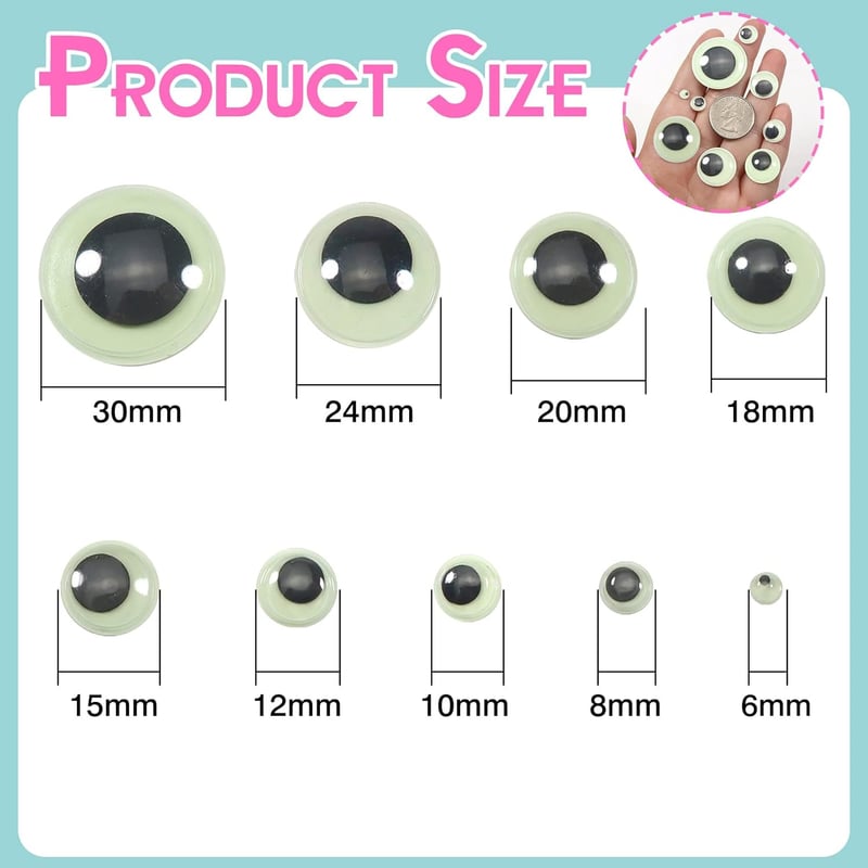 Glow in the Dark Adhesive Googly Eyes for DIY Crafts (200 pcs)