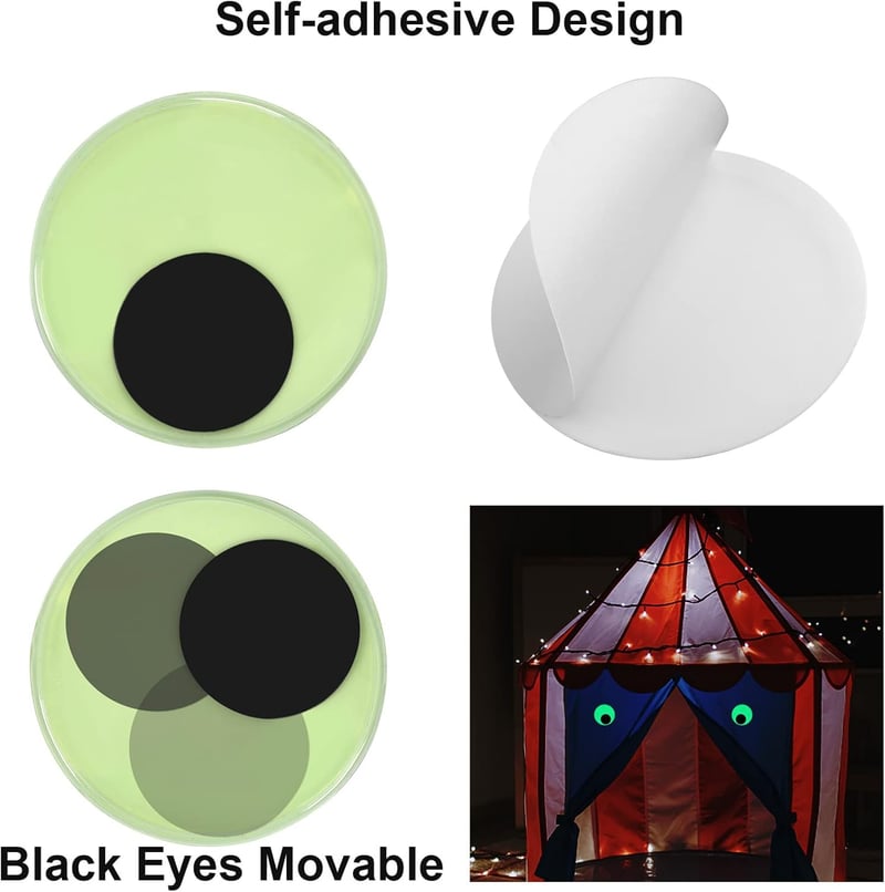 Glow in the Dark Googly Wiggle Eyes - 6 Pack Self-Adhesive Crafts