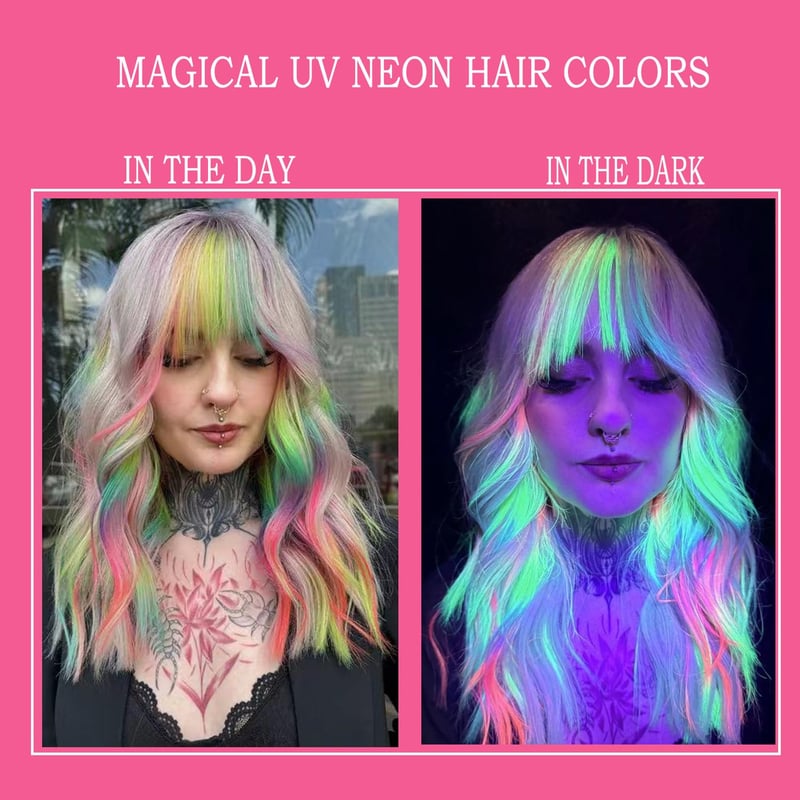 Glow-in-the-Dark Neon Hair Dye Set for Parties - 3 Colors
