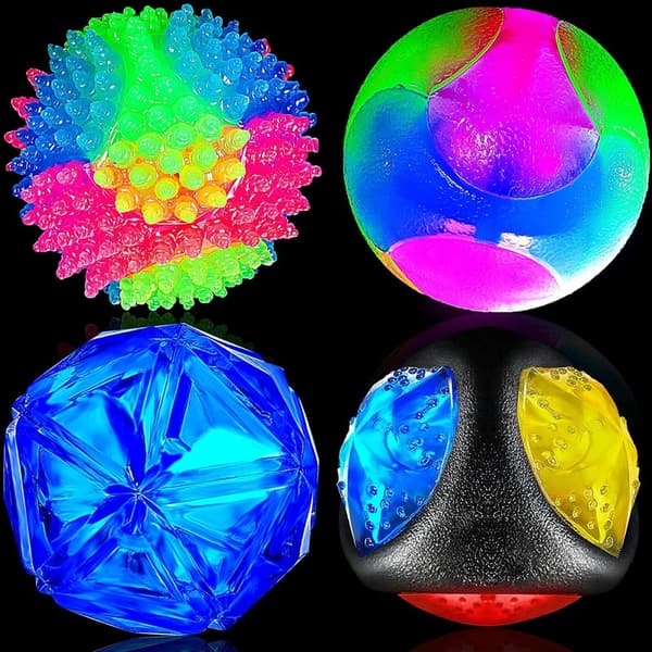 LED Flashing Dog Balls - Glow in Dark Squeaky Toys for Chewers