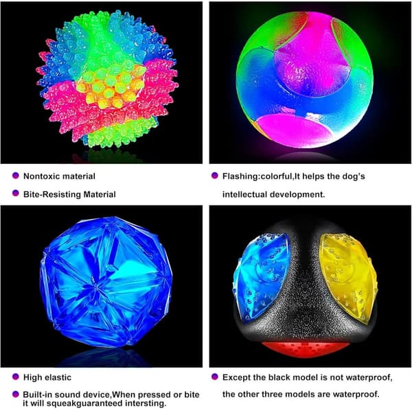 LED Flashing Dog Balls - Glow in Dark Squeaky Toys for Chewers