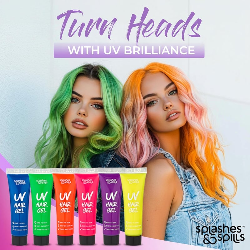 UV Neon Hair Gel Set - 6 Non-Toxic Colors for Raves & Parties