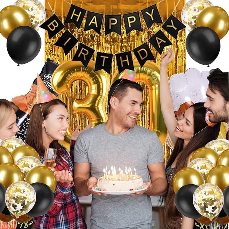 30th Birthday Decorations for Men, Black & Gold Party Supplies