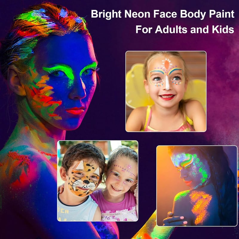Neon Face Paint Palette for Halloween - 8 Water Activated Colors