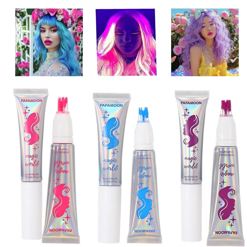 Neon Hair Chalk Comb Set - Washable Temporary Color for Girls
