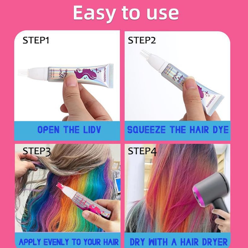 Neon Hair Chalk Comb Set - Washable Temporary Color for Girls