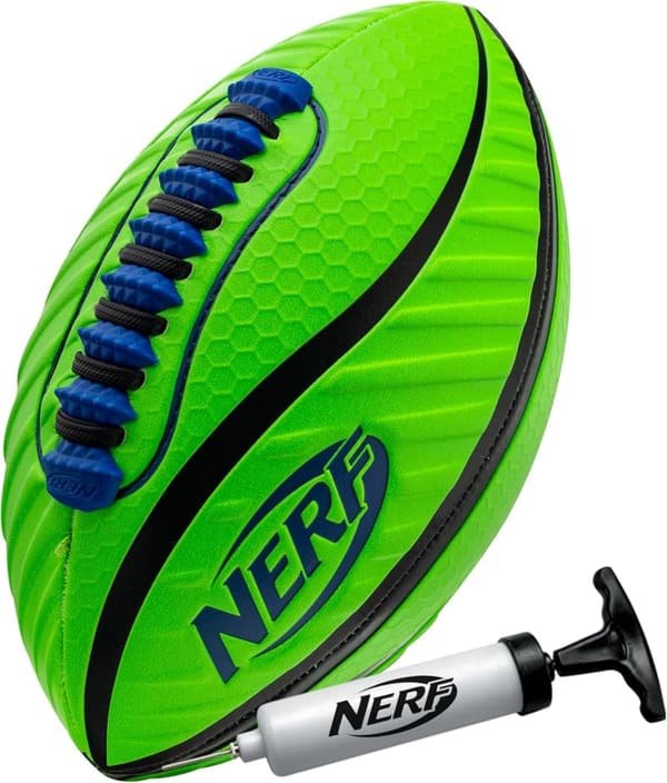 Patented Nerf Spiral Grip Football - Machine Stitched, Pump Included