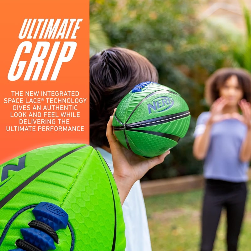 Patented Nerf Spiral Grip Football - Machine Stitched, Pump Included