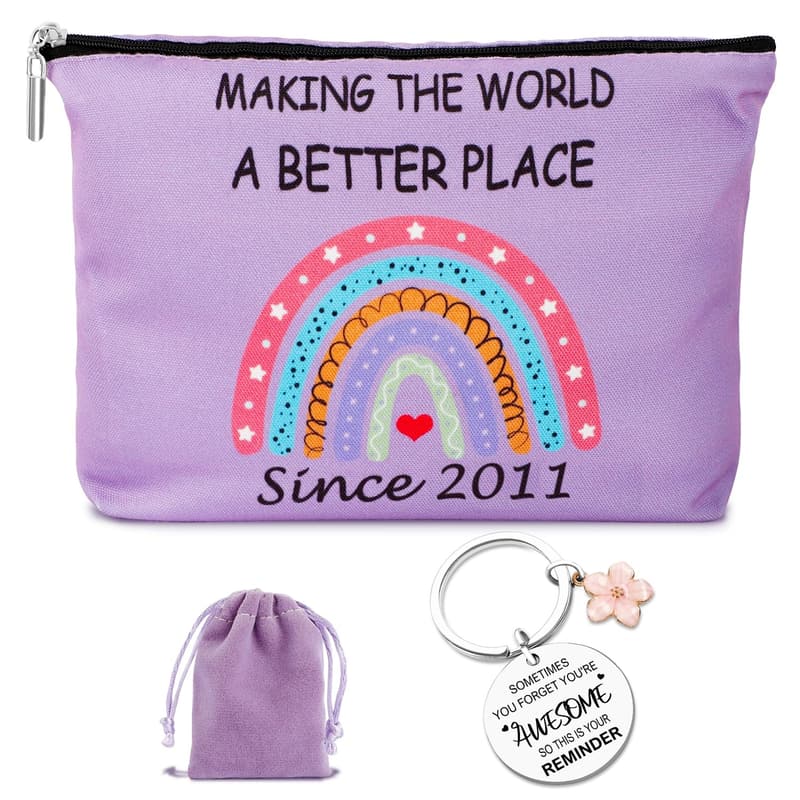 14th Birthday Makeup Bag & Inspirational Keychain Set for Girls