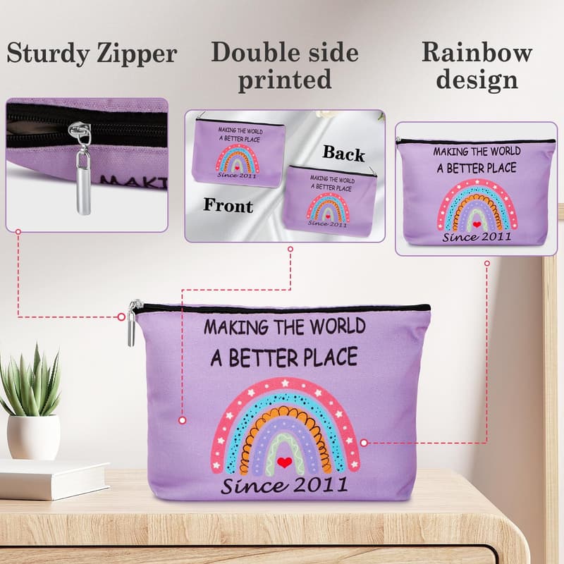 14th Birthday Makeup Bag & Inspirational Keychain Set for Girls