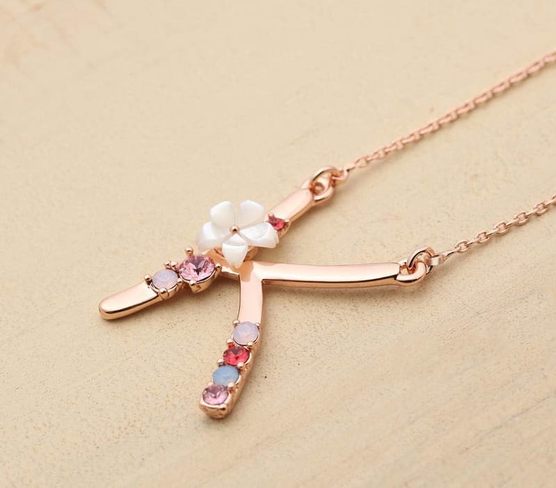 Personalized Flower Initial Necklace with Austrian Crystals for Women