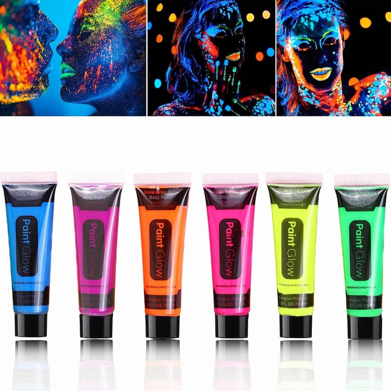 Glow in the Dark Neon Face & Body Paint Set - 6 Pcs