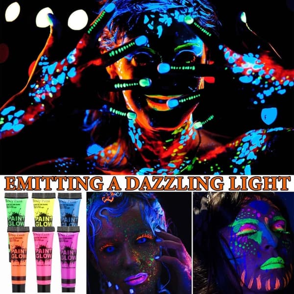 Glow in the Dark Neon Face & Body Paint Set - 6 Pcs