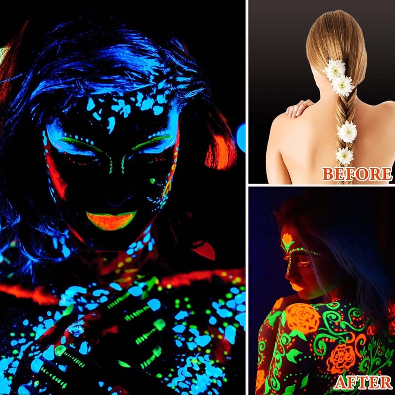 Glow in the Dark Neon Face & Body Paint Set - 6 Pcs