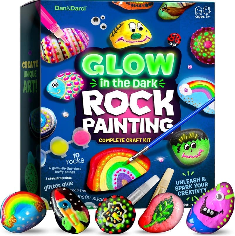 Glow-in-the-Dark Rock Painting Kit for Kids Ages 6-12