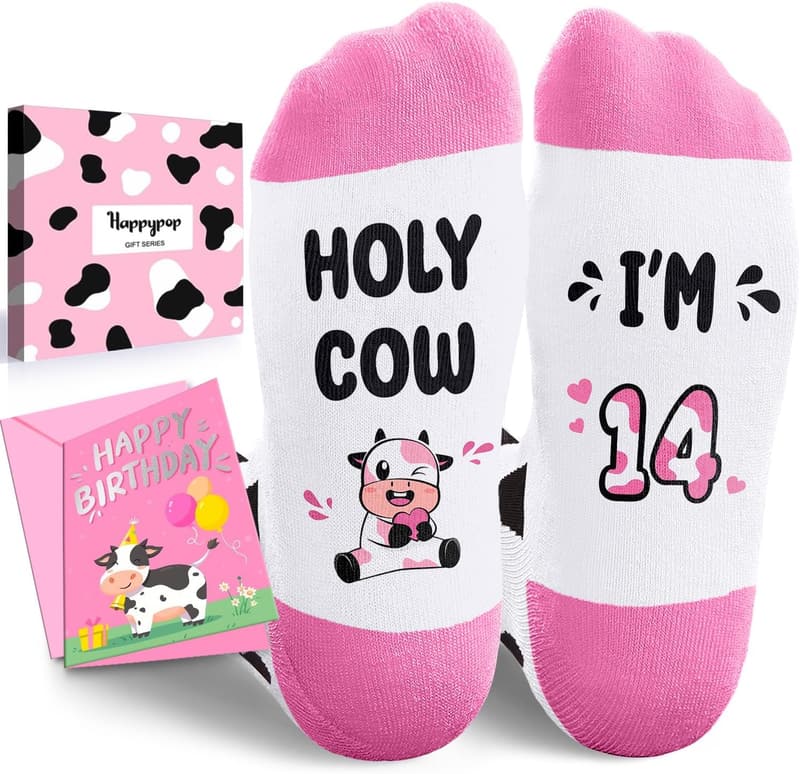 14th Birthday Socks for Girls with Greeting Card