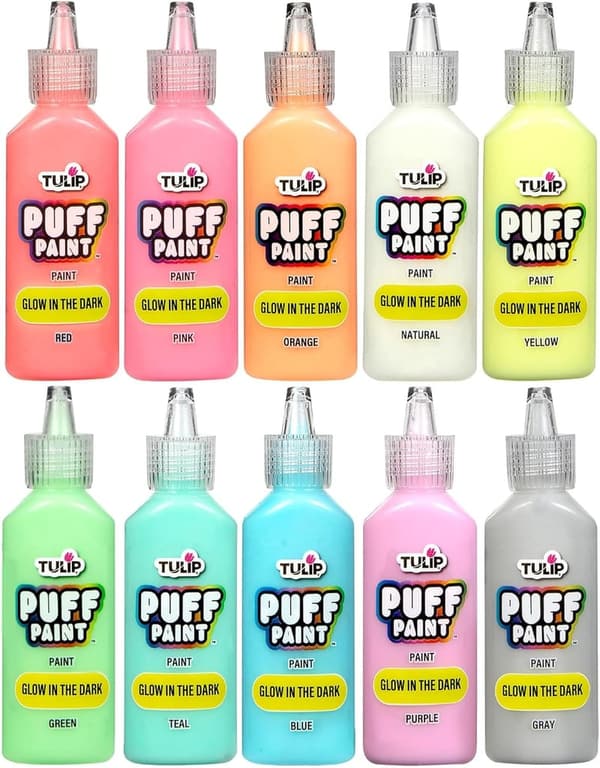 Glow-in-the-Dark Tulip Puff Paint 10-Pack - Premium Nontoxic Craft