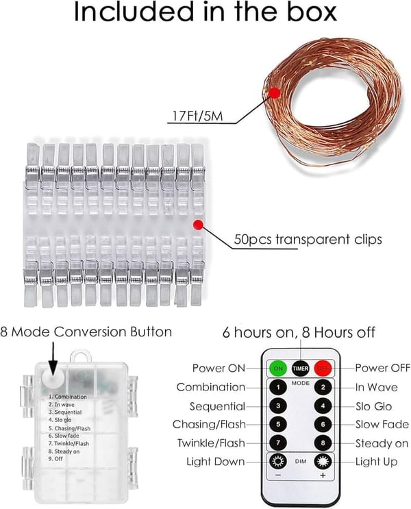 LED Photo Clip String Lights with Remote - 17ft, 50 Clips