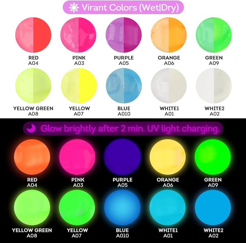 Glow in the Dark Acrylic Paint - 10 Bright Colors for DIY Decor