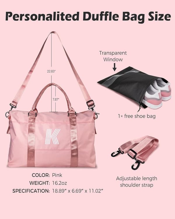 Personalized Travel Duffel Bag for Girls, Age 5-16