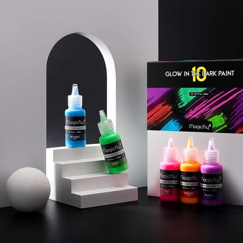 Glow in the Dark Acrylic Paint Set - 10 Neon Colors for Crafts