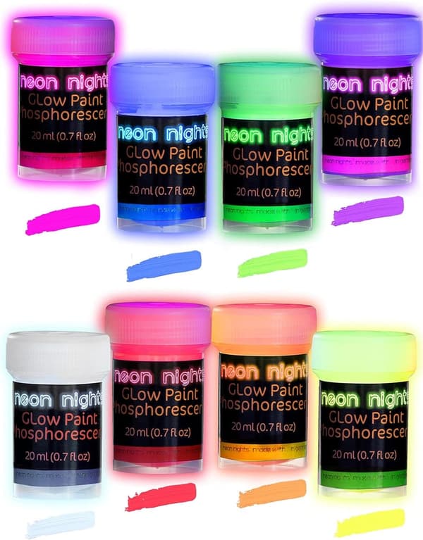 Glow-in-the-Dark Luminescent Paint Set of 8