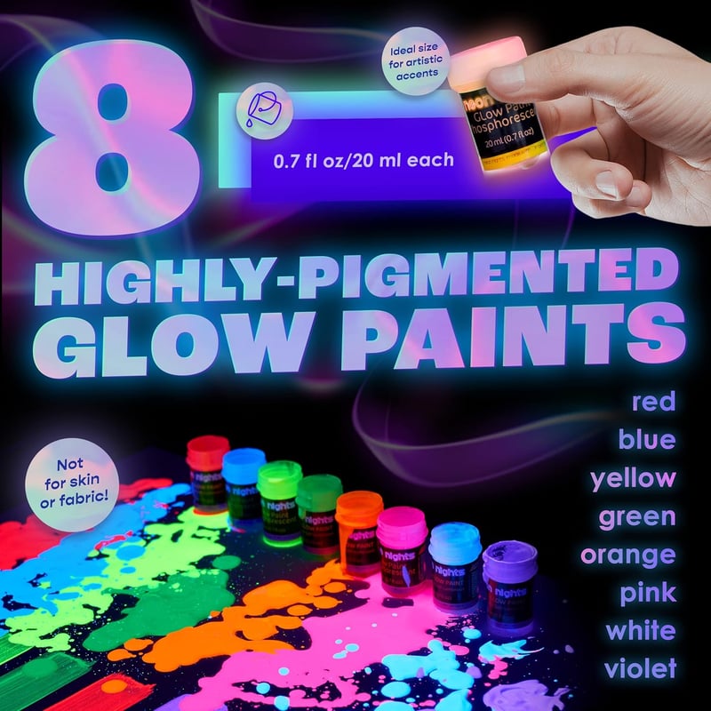 Glow-in-the-Dark Luminescent Paint Set of 8