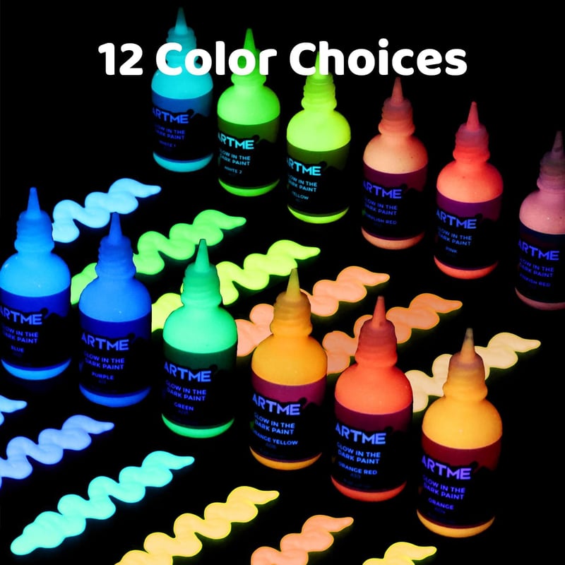 Glow in the Dark Paint Set - 12 Bright Colors, 30ml Each