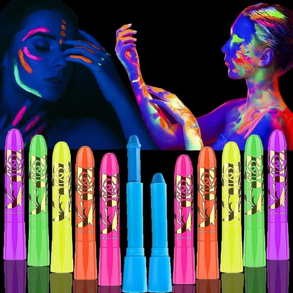 Neon Glow Face Paint Kit for Halloween & Parties - 12 Crayons