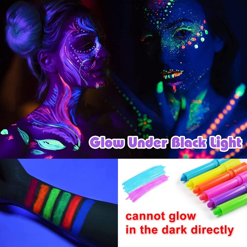 Neon Glow Face Paint Kit for Halloween & Parties - 12 Crayons