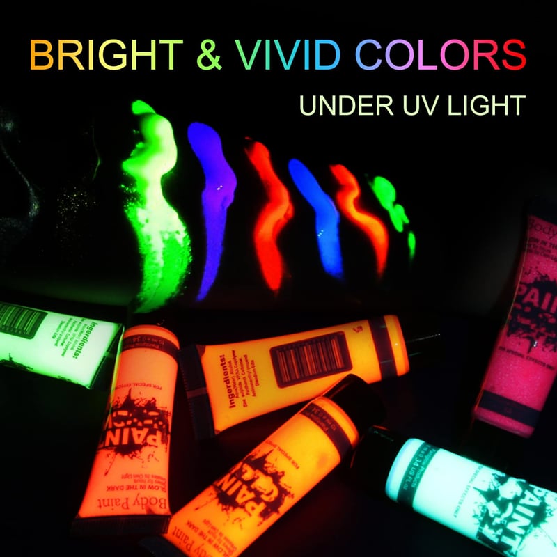 Neon Glow-in-the-Dark Body Paint Set - 6 UV Fluorescent Tubes