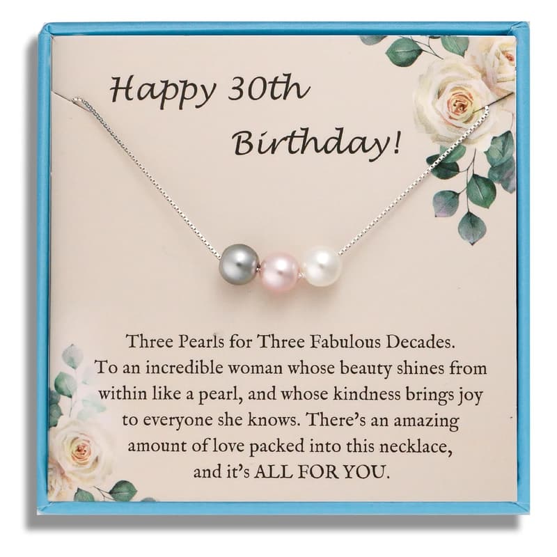 30th Birthday Sterling Silver Pearl Necklace for Women