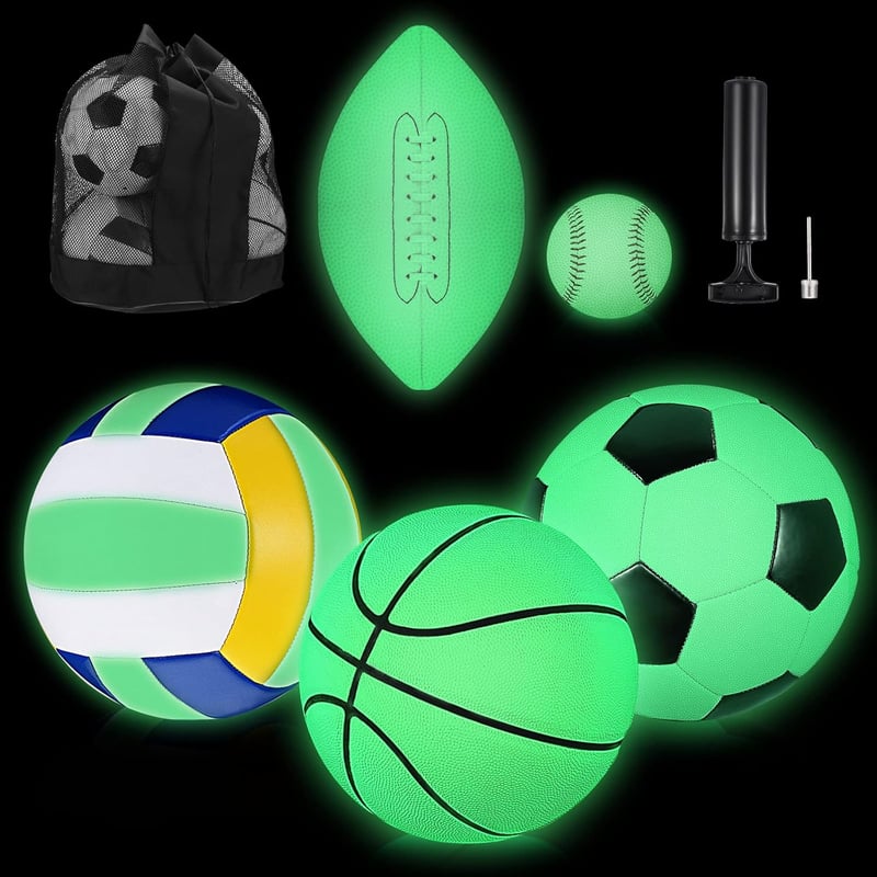 Glow-in-the-Dark 5-Piece Sports Ball Set with Pump & Bag