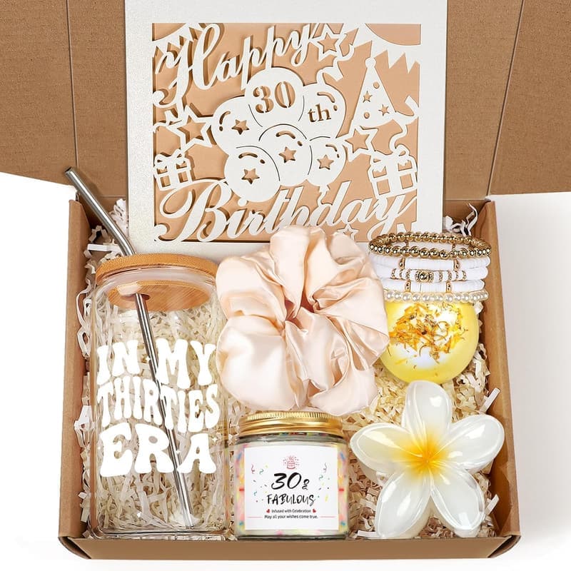 30th Birthday Gift Set for Women - 7PCS with Coffee Cup & Candle