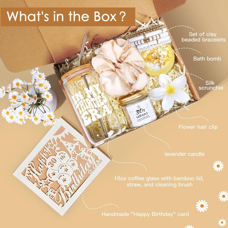 30th Birthday Gift Set for Women - 7PCS with Coffee Cup & Candle