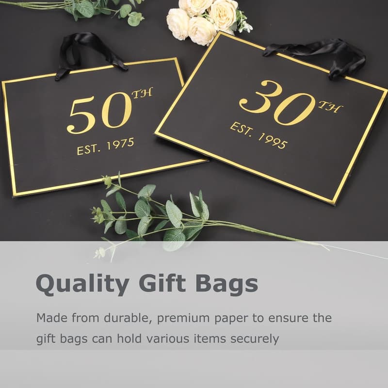 30th Birthday Gift Bag with Card & Tissue Paper - Black Gold